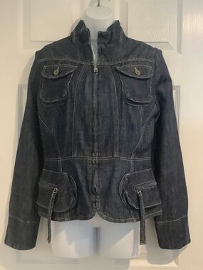 BANANA REPUBLIC Blue Vintage Wash Structured Moto Utility Denim Fall Jacket L